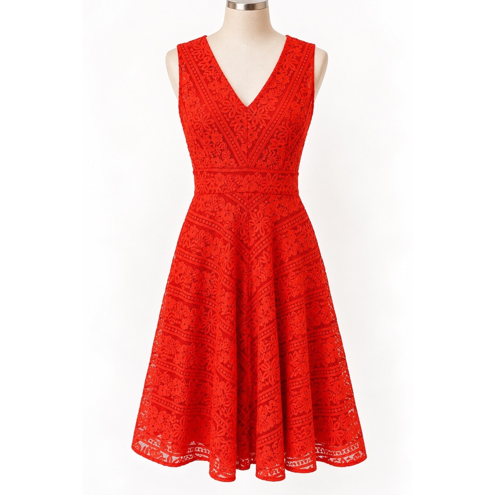 Plenty by Tracy Reese Nikki Lace V Neck Dress 4 Mandarin Orange Fit & Flare NWT
